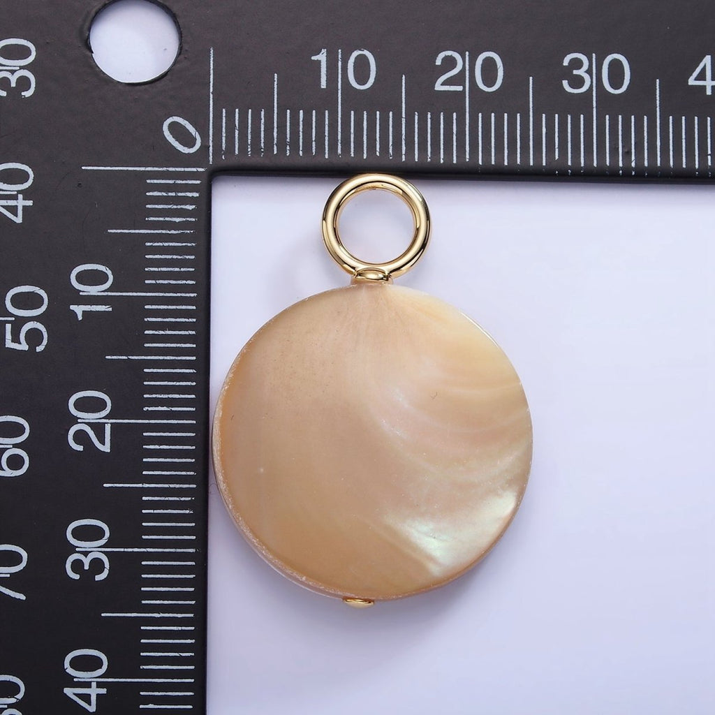 16K Gold plated 33mm Peach White Shell Pearl Flat Round Pendant | P1749 - DLUXCA