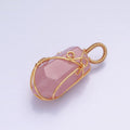 16K Gold plated 36mm Wired Rose Quartz Natural Gemstone Multifaceted Oblong Pendant | AA223 - DLUXCA
