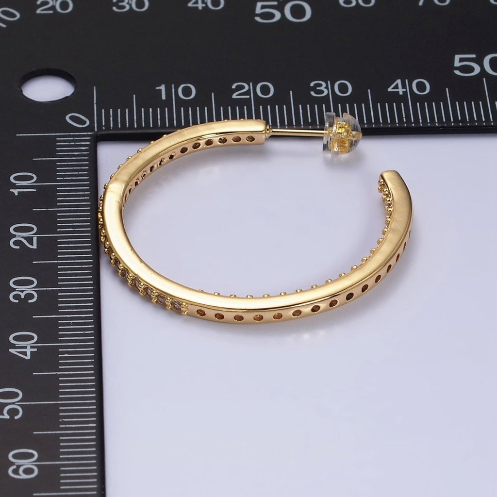 16K Gold plated 37mm Micro Paved CZ C-Shaped Hoop Earrings | AD1275 AD1276