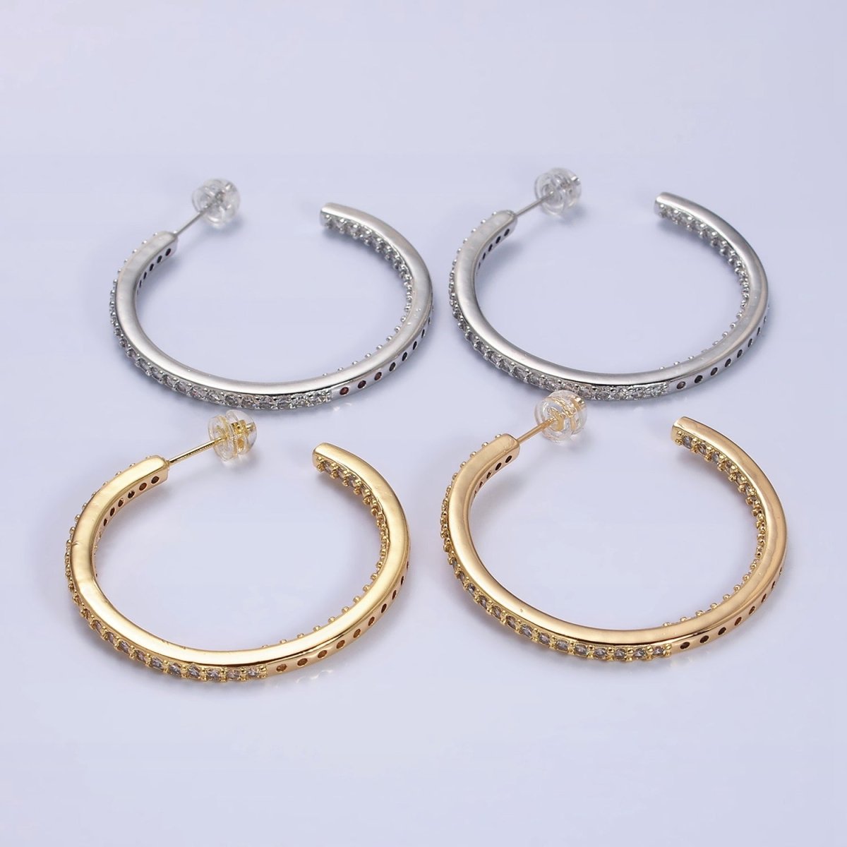 16K Gold plated 37mm Micro Paved CZ C-Shaped Hoop Earrings | AD1275 AD1276