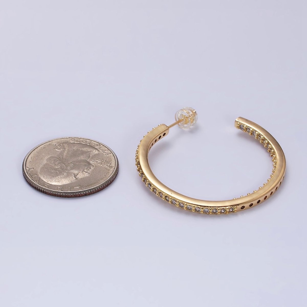 16K Gold plated 37mm Micro Paved CZ C-Shaped Hoop Earrings | AD1275 AD1276