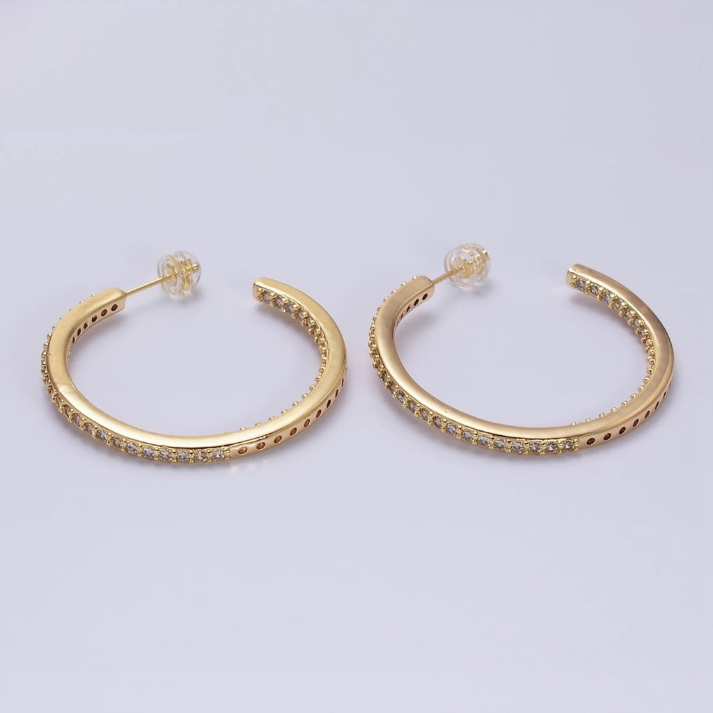 16K Gold plated 37mm Micro Paved CZ C-Shaped Hoop Earrings | AD1275 AD1276