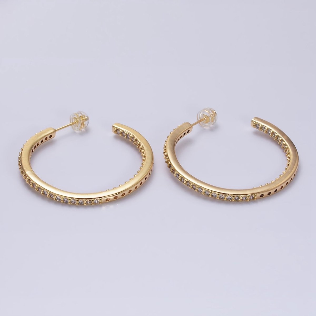 16K Gold plated 37mm Micro Paved CZ C-Shaped Hoop Earrings | AD1275 AD1276