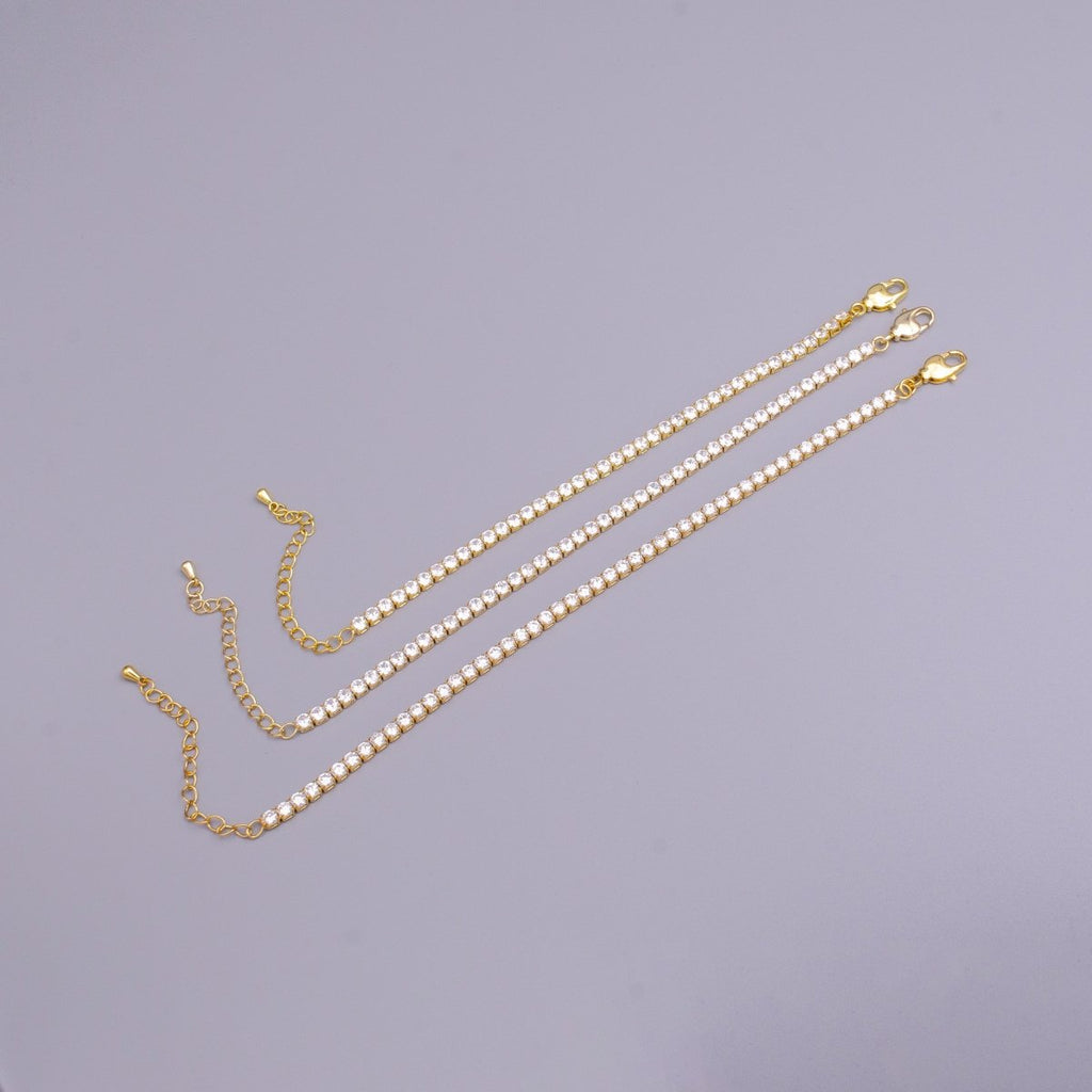 16K Gold plated 3mm Clear Crystal Tennis Chain 5.75", 6.25", 7.25" Bracelet | WA-1884 - WA-1886 Clearance Pricing - DLUXCA