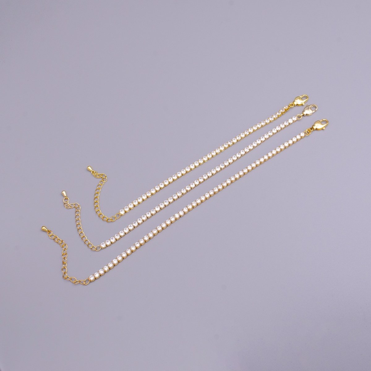 16K Gold plated 3mm Clear Crystal Tennis Chain 5.75", 6.25", 7.25" Bracelet | WA-1884 - WA-1886 Clearance Pricing - DLUXCA