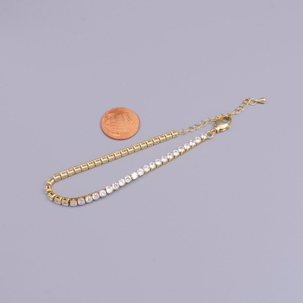 16K Gold plated 3mm Clear Crystal Tennis Chain 5.75", 6.25", 7.25" Bracelet | WA-1884 - WA-1886 Clearance Pricing - DLUXCA