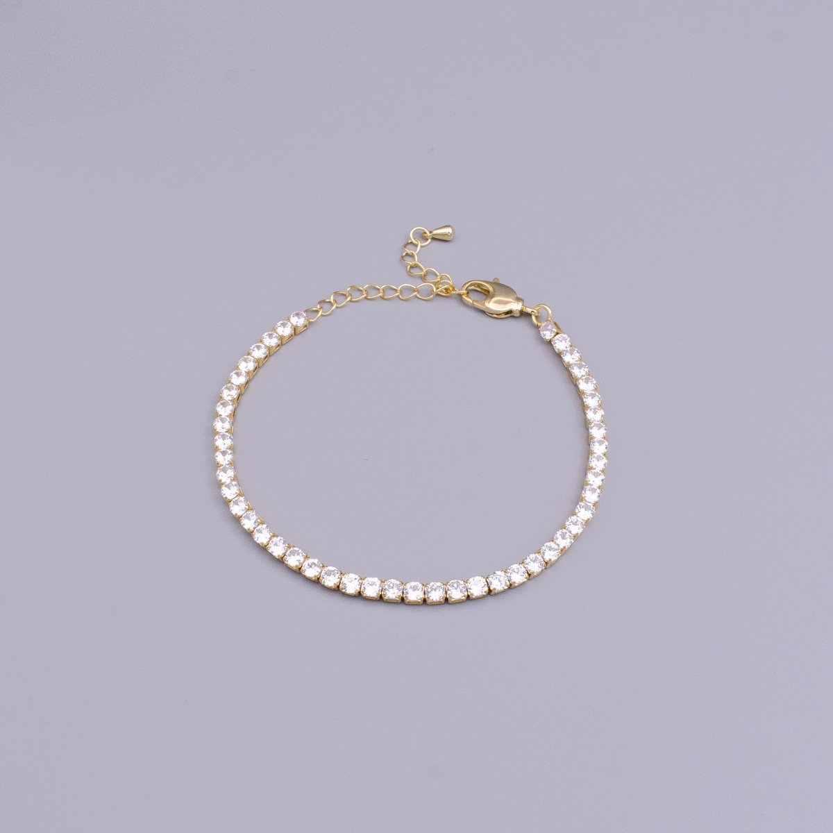 16K Gold plated 3mm Clear Crystal Tennis Chain 5.75", 6.25", 7.25" Bracelet | WA-1884 - WA-1886 Clearance Pricing - DLUXCA