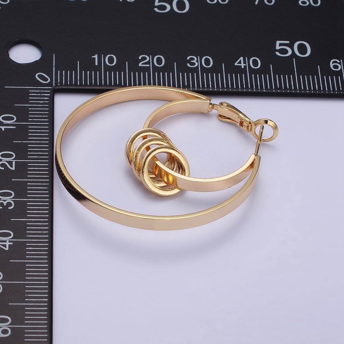 16K Gold plated 40mm Multiple Round Band Geometric Hinge Hoop Earrings in Gold & Silver | AE051 AE052 - DLUXCA
