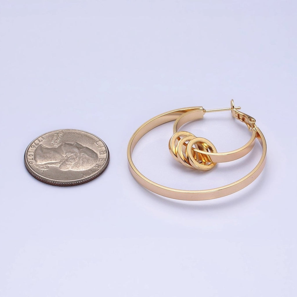 16K Gold plated 40mm Multiple Round Band Geometric Hinge Hoop Earrings in Gold & Silver | AE051 AE052 - DLUXCA