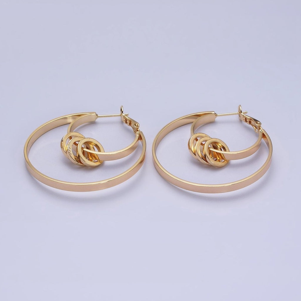 16K Gold plated 40mm Multiple Round Band Geometric Hinge Hoop Earrings in Gold & Silver | AE051 AE052 - DLUXCA