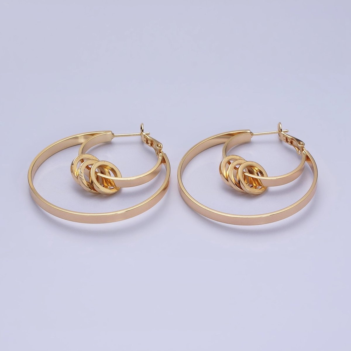16K Gold plated 40mm Multiple Round Band Geometric Hinge Hoop Earrings in Gold & Silver | AE051 AE052 - DLUXCA