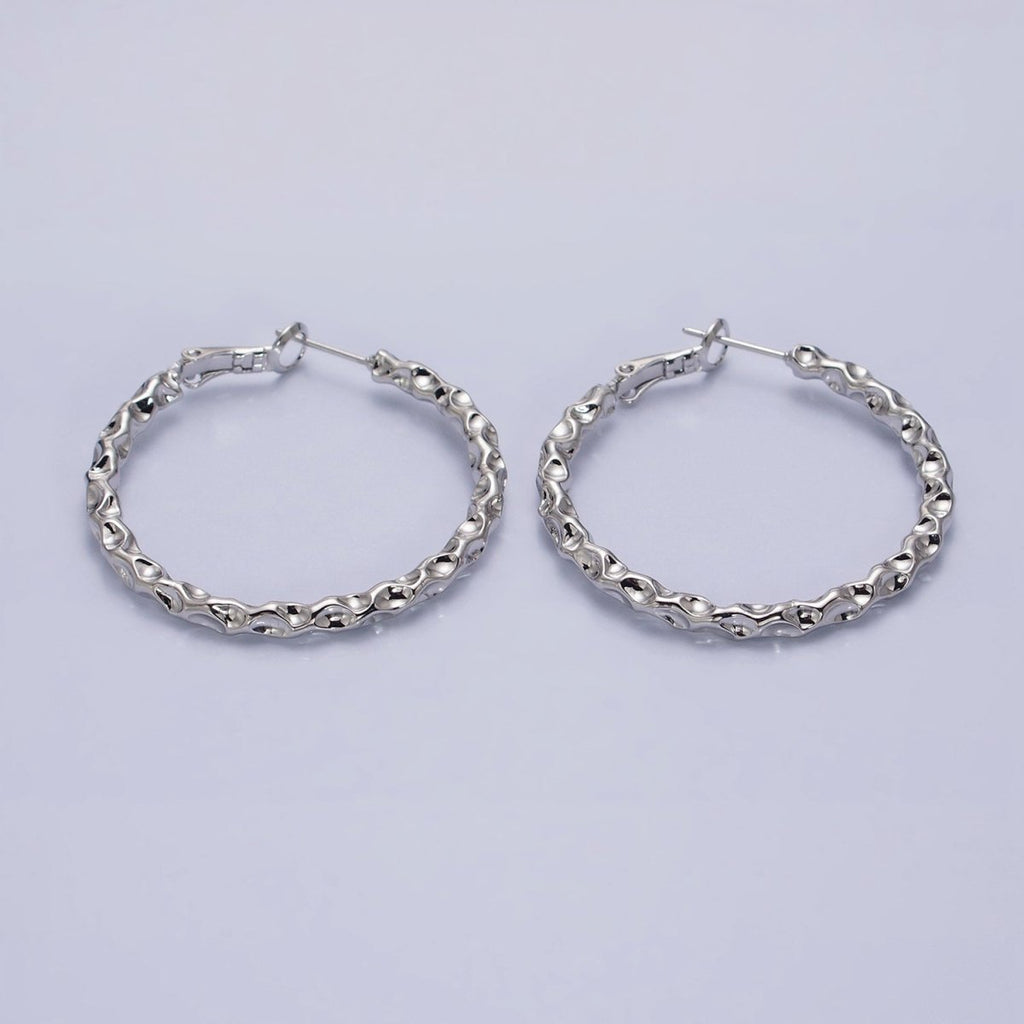 16K Gold plated 40mm Thin Hammered Hinge Hoop Earrings in Gold & Silver | AB1486 AB1487 - DLUXCA