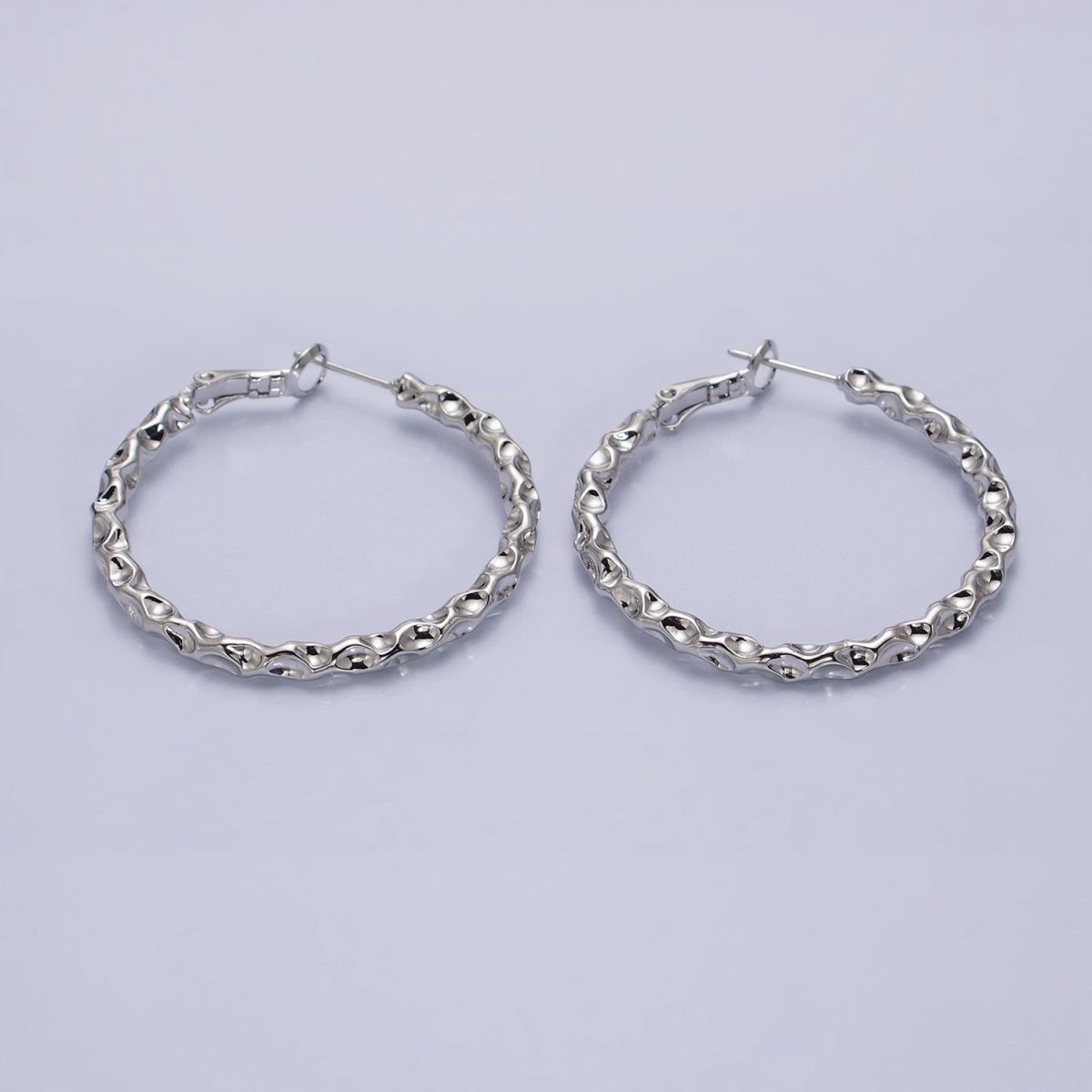 16K Gold plated 40mm Thin Hammered Hinge Hoop Earrings in Gold & Silver | AB1486 AB1487 - DLUXCA