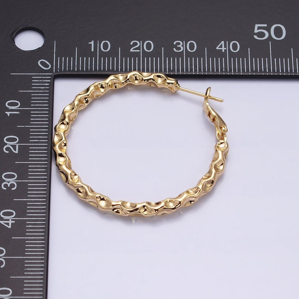 16K Gold plated 40mm Thin Hammered Hinge Hoop Earrings in Gold & Silver | AB1486 AB1487 - DLUXCA
