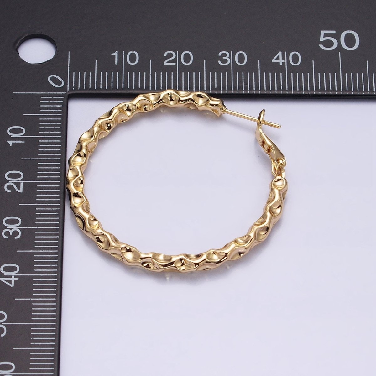 16K Gold plated 40mm Thin Hammered Hinge Hoop Earrings in Gold & Silver | AB1486 AB1487 - DLUXCA