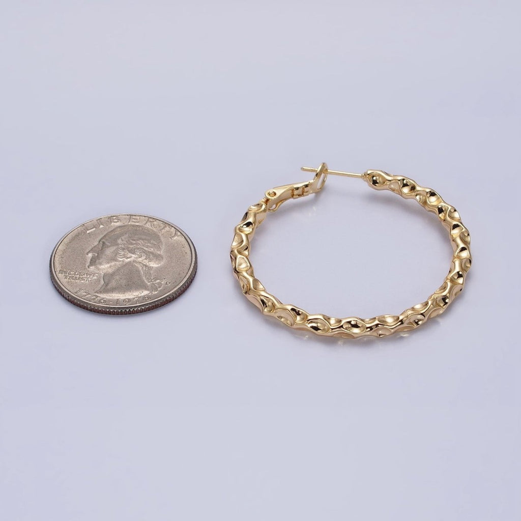 16K Gold plated 40mm Thin Hammered Hinge Hoop Earrings in Gold & Silver | AB1486 AB1487 - DLUXCA