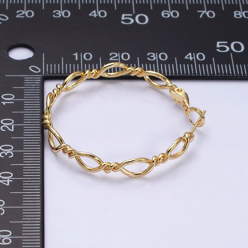 16K Gold plated 40mm Twisted Band Chain Link Hinge Hoop Earrings in Gold & Silver | AD1072 AD1073