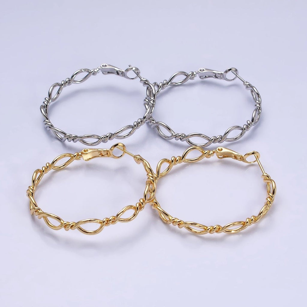 16K Gold plated 40mm Twisted Band Chain Link Hinge Hoop Earrings in Gold & Silver | AD1072 AD1073