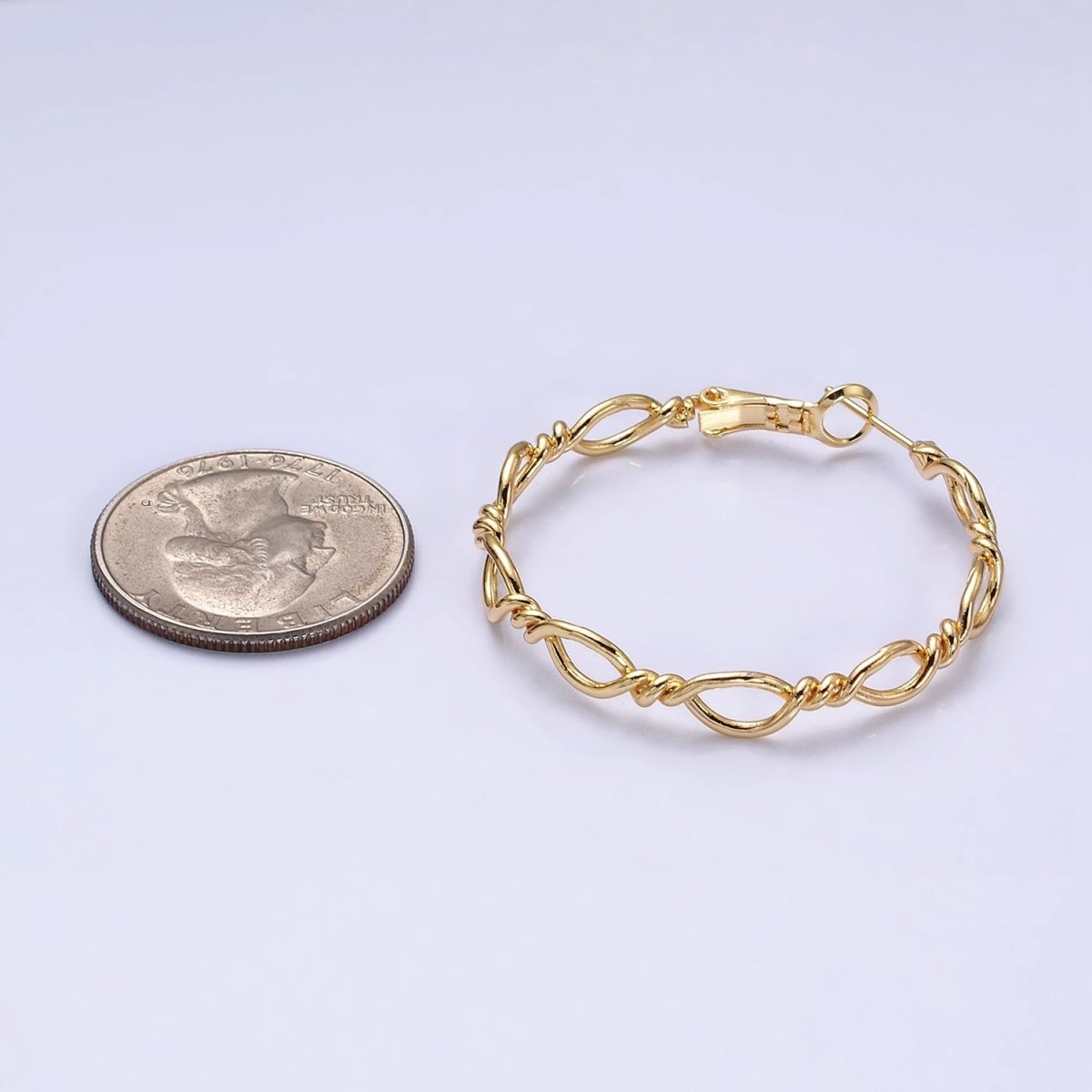 16K Gold plated 40mm Twisted Band Chain Link Hinge Hoop Earrings in Gold & Silver | AD1072 AD1073