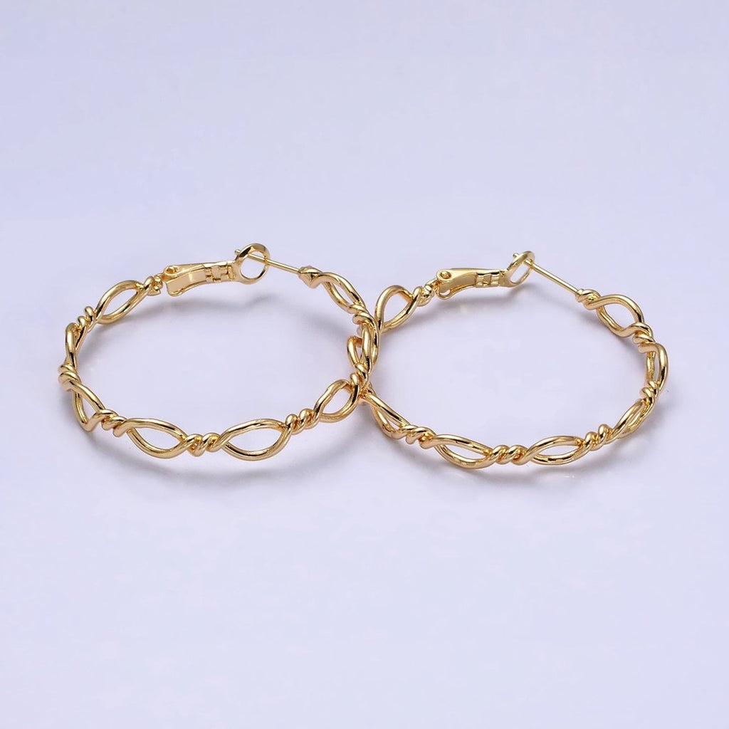 16K Gold plated 40mm Twisted Band Chain Link Hinge Hoop Earrings in Gold & Silver | AD1072 AD1073