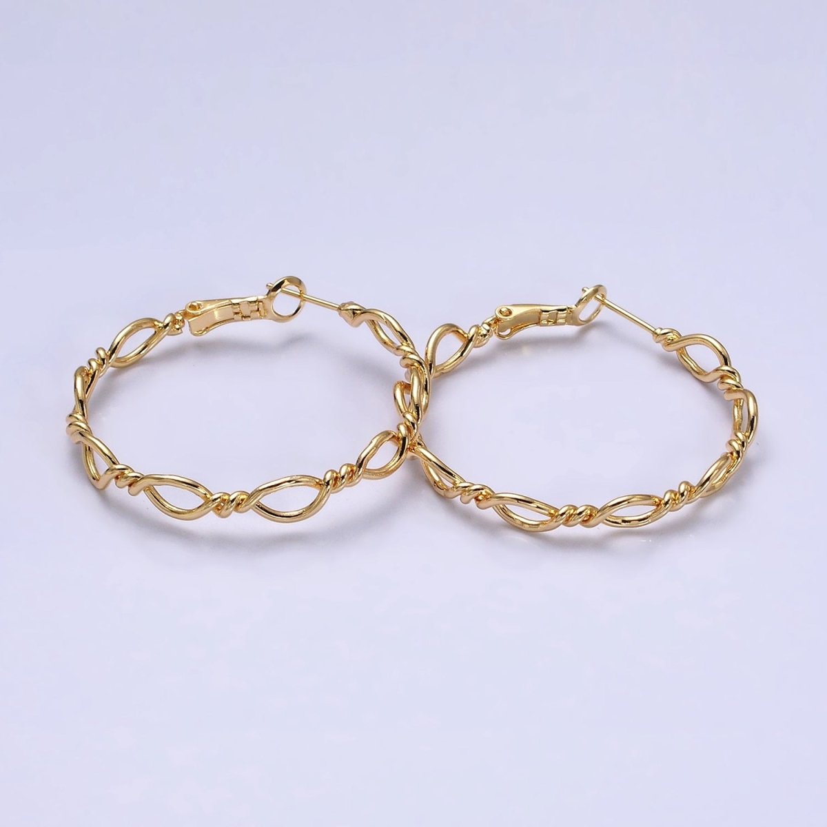 16K Gold plated 40mm Twisted Band Chain Link Hinge Hoop Earrings in Gold & Silver | AD1072 AD1073