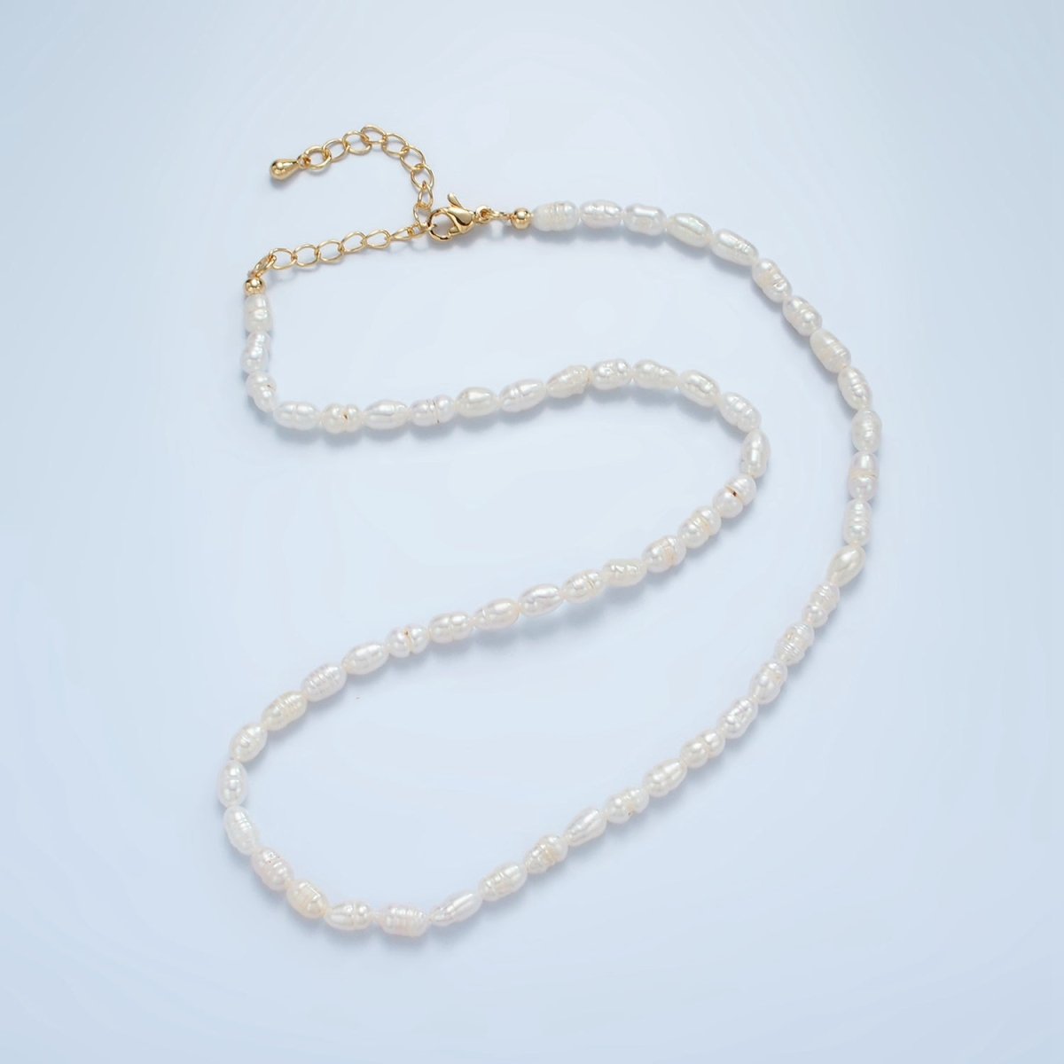 16K Gold plated 4mm Ringed Freshwater Pearl 15 Inch Necklace w. Extender | WA - 2628 - DLUXCA