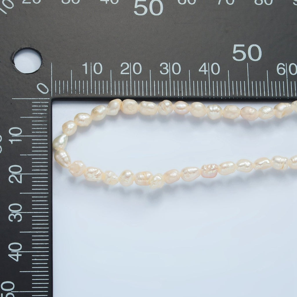 16K Gold plated 4mm White Baroque Freshwater Pearl 14.5 Inch Necklace w. Extender | WA - 2629 - DLUXCA