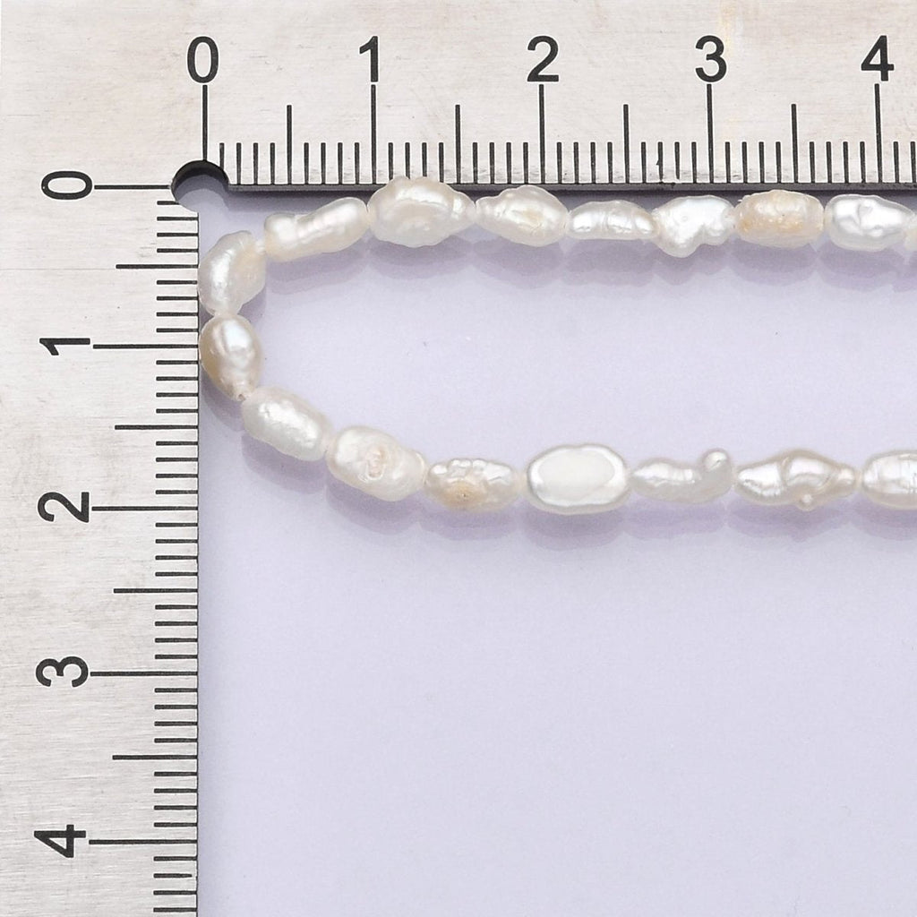 16K Gold plated 4mm White Biwa Baroque Freshwater Pearl 16 Inch Necklace w. Extender | WA - 2631 