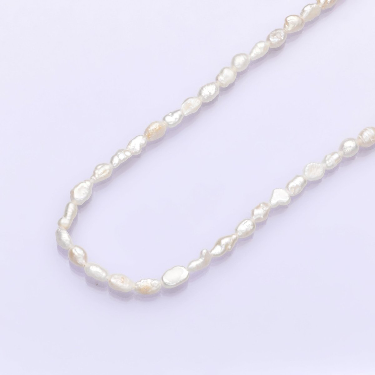 16K Gold plated 4mm White Biwa Baroque Freshwater Pearl 16 Inch Necklace w. Extender | WA - 2631 