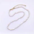 16K Gold plated 4mm White Biwa Baroque Freshwater Pearl 16 Inch Necklace w. Extender | WA - 2631 