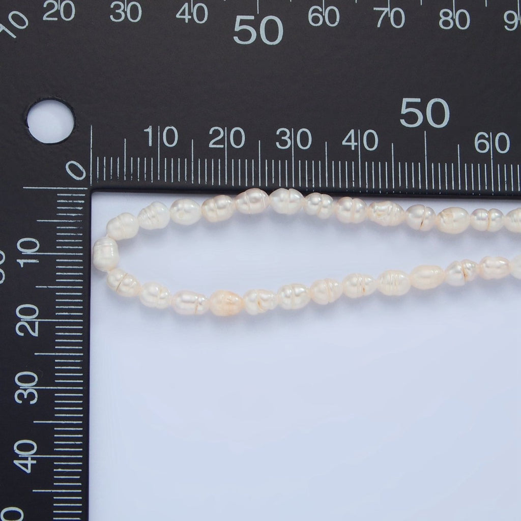 16K Gold plated 4mm White Ringed Baroque Freshwater Pearl 14.5 Inch Necklace w. Extender | WA - 2633 - DLUXCA