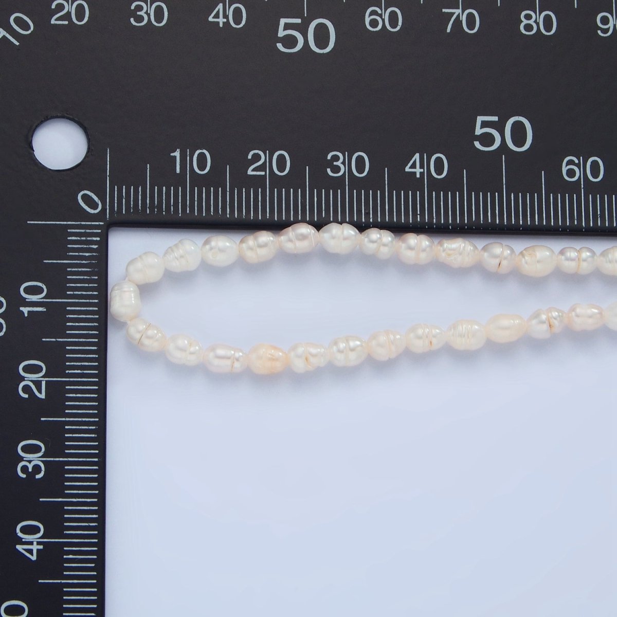 16K Gold plated 4mm White Ringed Baroque Freshwater Pearl 14.5 Inch Necklace w. Extender | WA - 2633 - DLUXCA