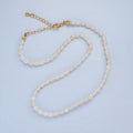 16K Gold plated 4mm White Ringed Baroque Freshwater Pearl 14.5 Inch Necklace w. Extender | WA - 2633 - DLUXCA