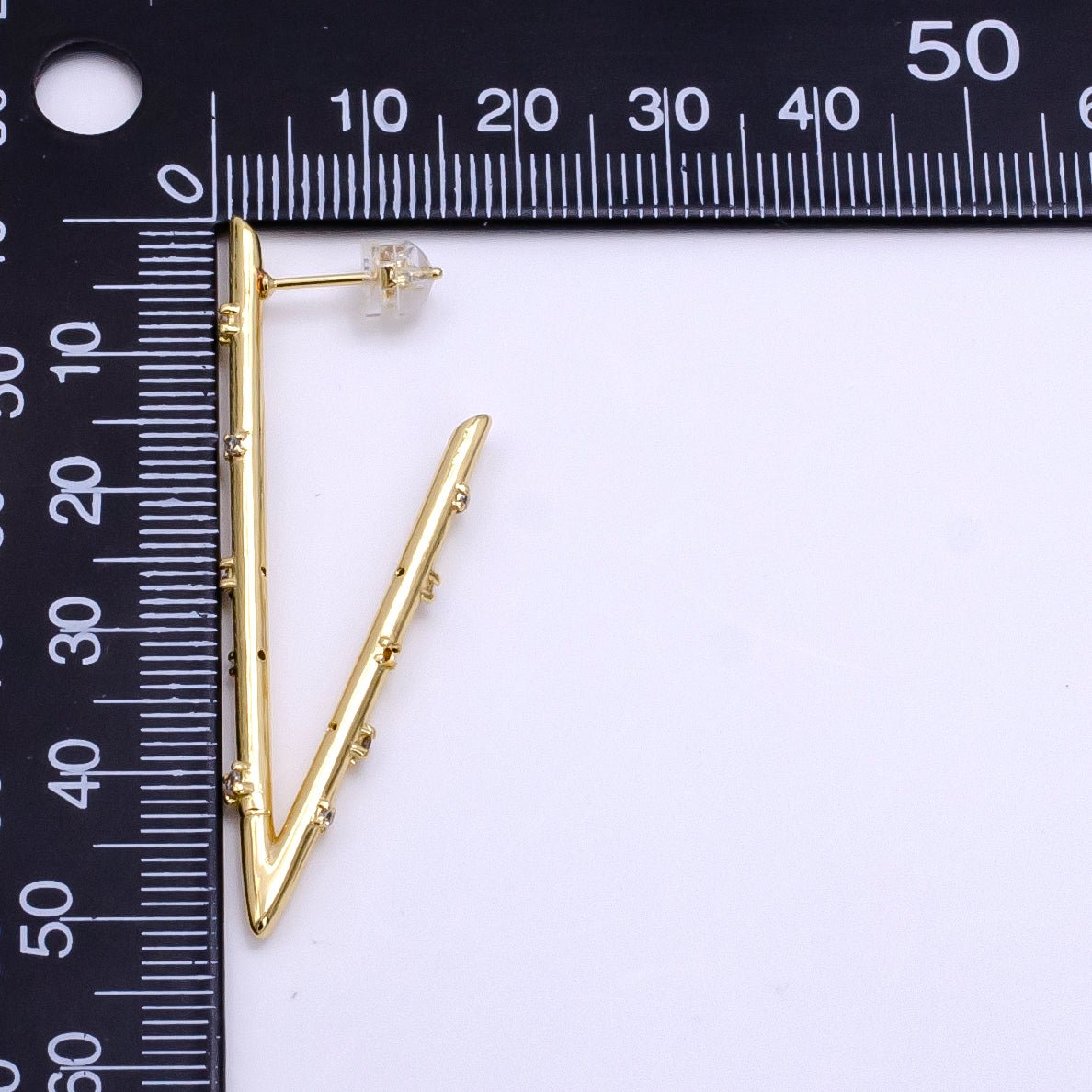 16K Gold plated 50mm Clear CZ Dotted Triangle Hoop Earrings - DLUXCA