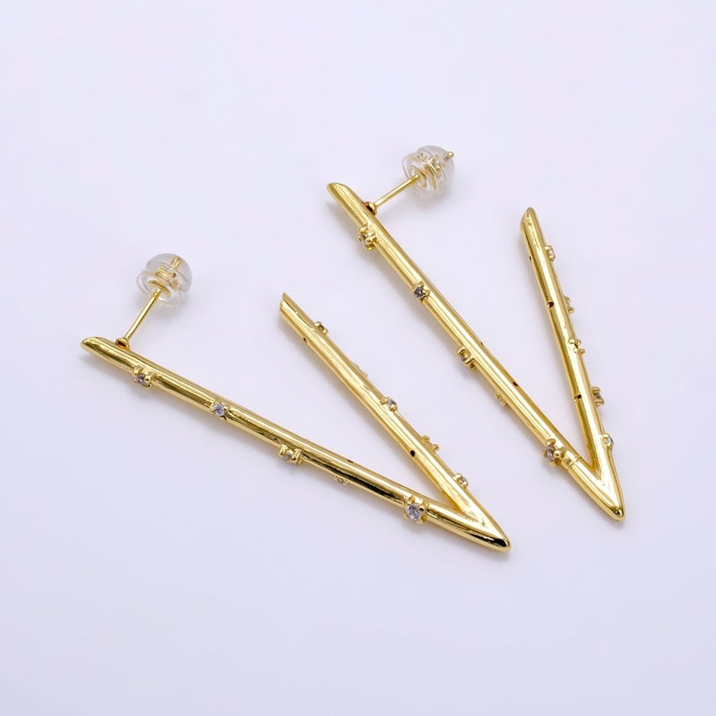 16K Gold plated 50mm Clear CZ Dotted Triangle Hoop Earrings - DLUXCA