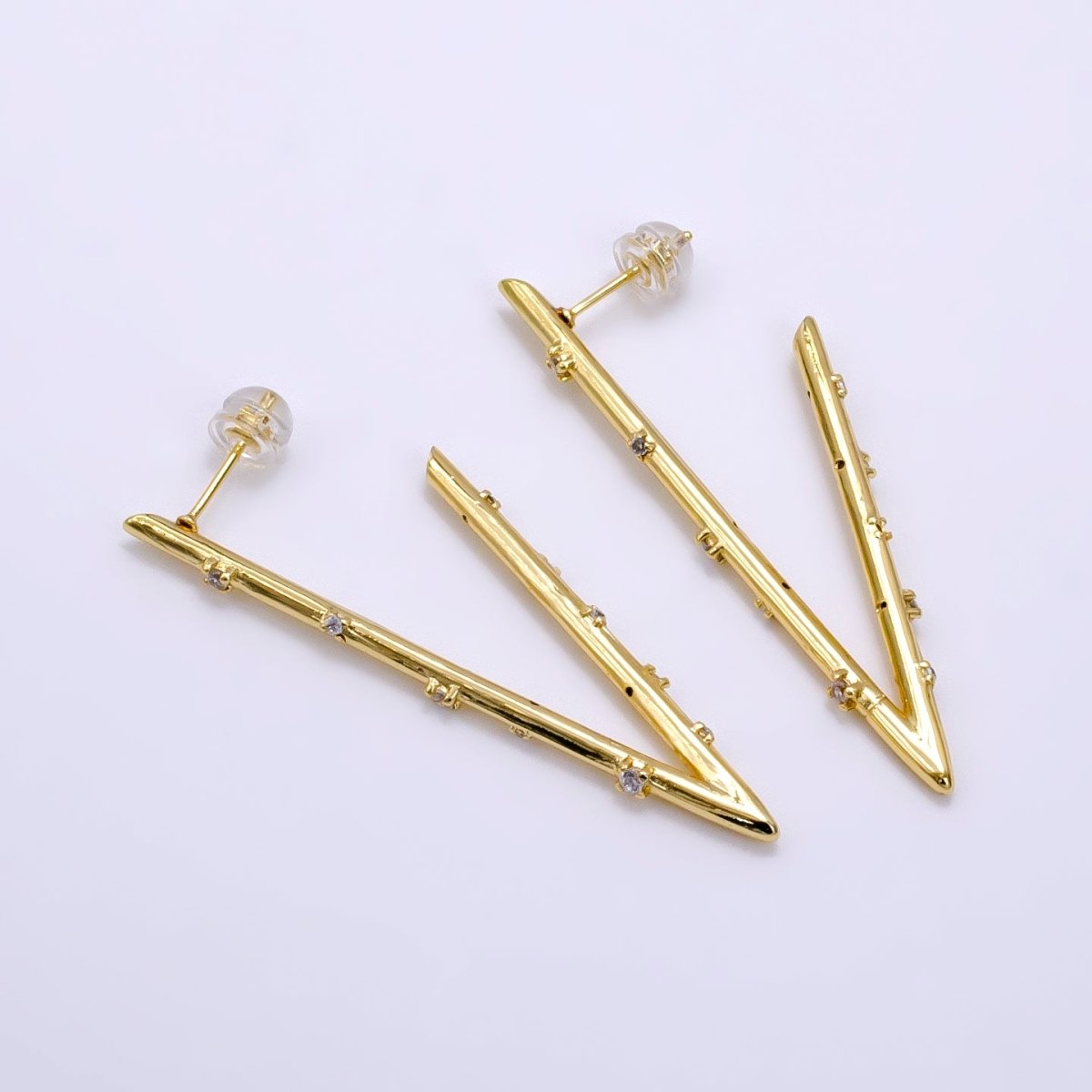 16K Gold plated 50mm Clear CZ Dotted Triangle Hoop Earrings - DLUXCA