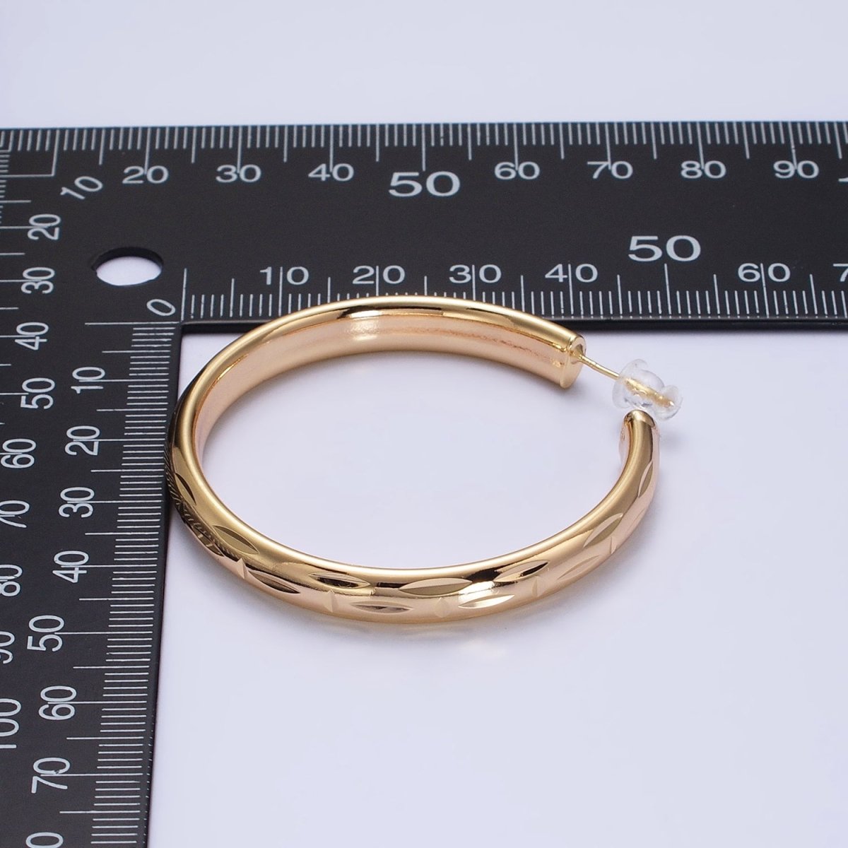 16K Gold plated 50mm Dented Edge Line Rounded Hoop Earrings in Gold & Silver | AE545 AE546 - DLUXCA