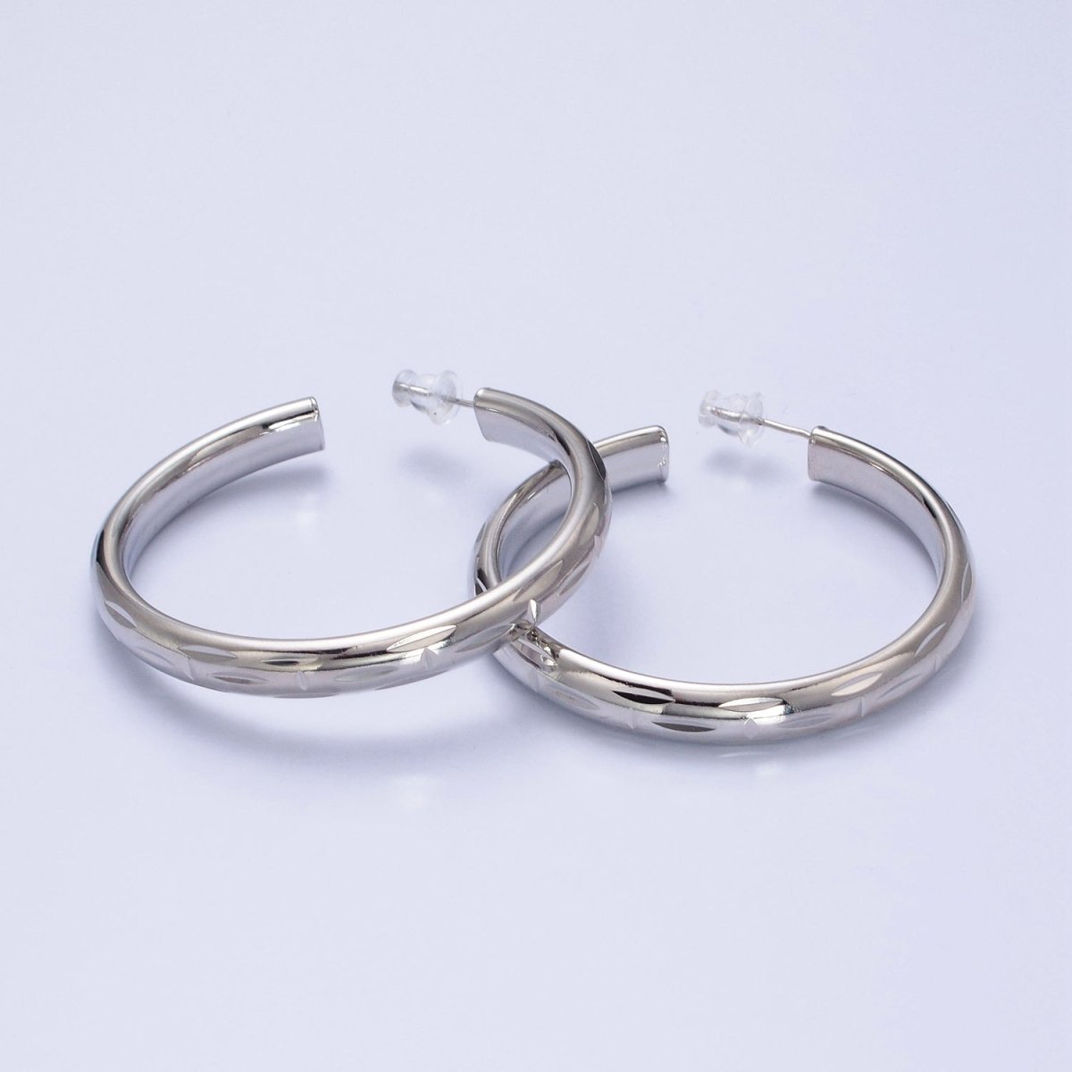 16K Gold plated 50mm Dented Edge Line Rounded Hoop Earrings in Gold & Silver | AE545 AE546 - DLUXCA