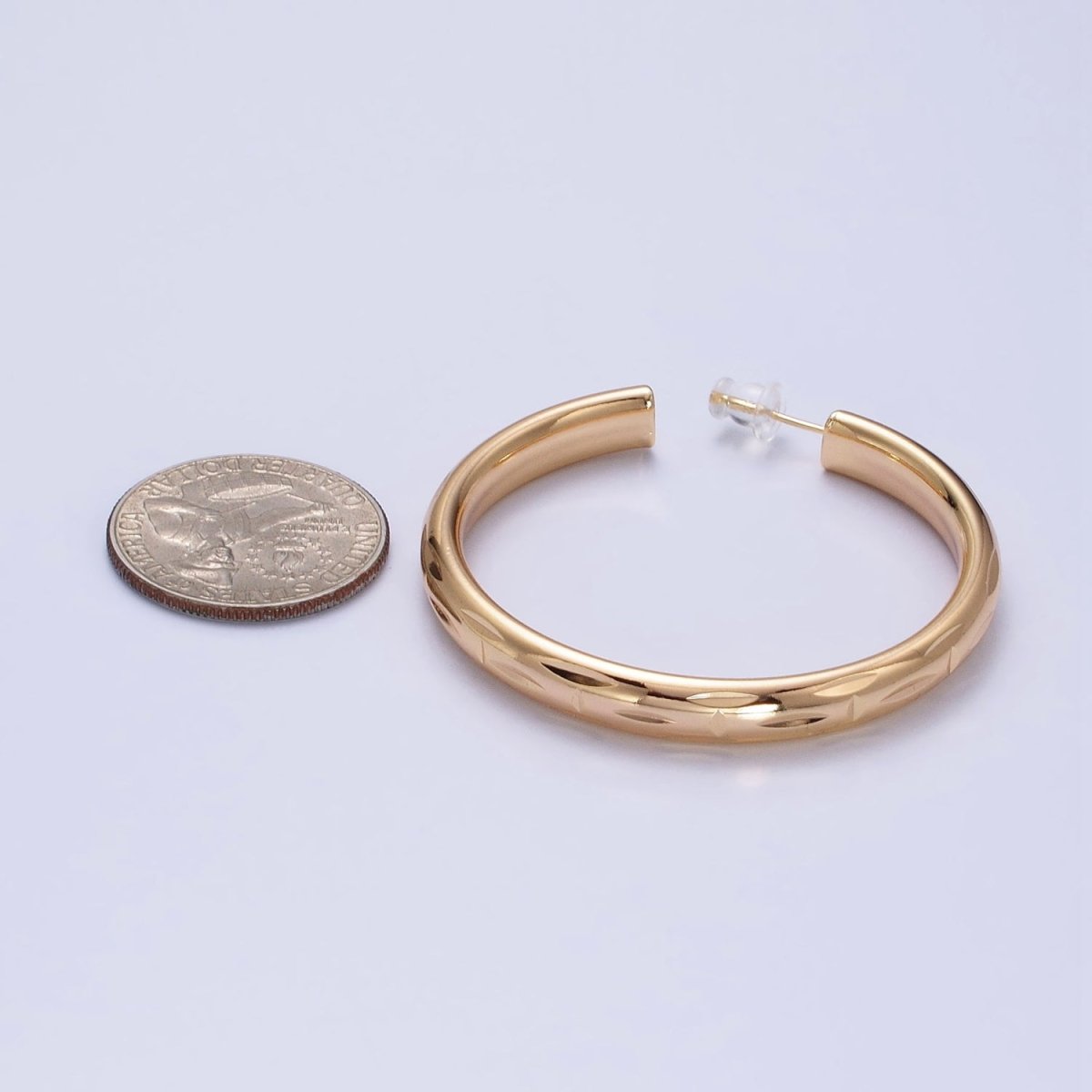 16K Gold plated 50mm Dented Edge Line Rounded Hoop Earrings in Gold & Silver | AE545 AE546 - DLUXCA
