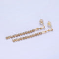 16K Gold plated 52.5mm Triple Paperclip Link Clear Tennis CZ Chain Linear Drop Stud Earrings | AB386 - DLUXCA