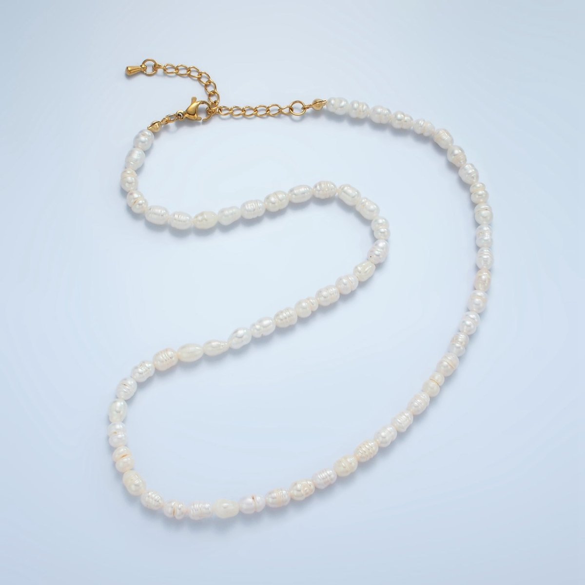16K Gold plated 5mm Ringed Freshwater Pearl 16 Inch Necklace w. Extender | WA - 2627 - DLUXCA