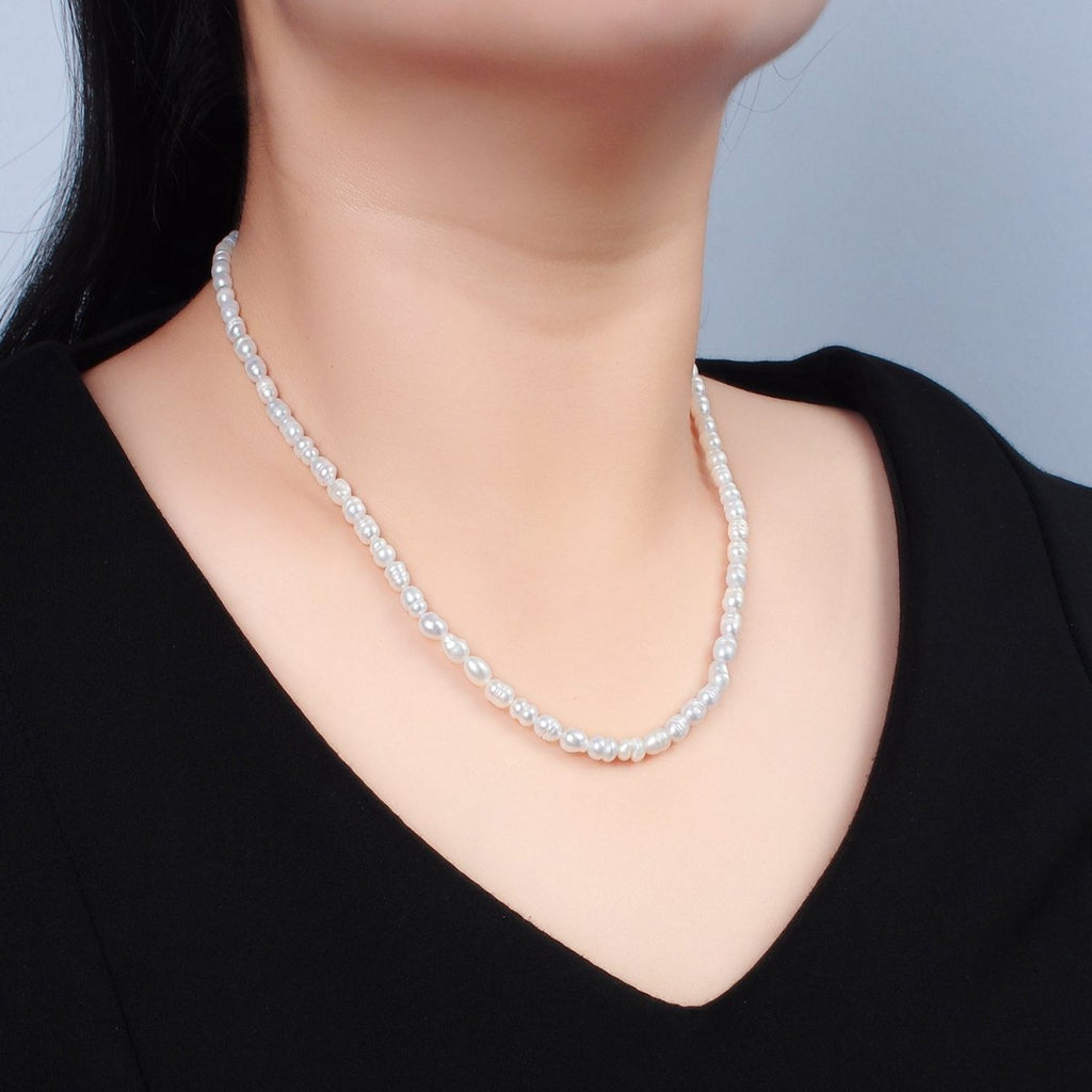 16K Gold plated 5mm Ringed Freshwater Pearl 16 Inch Necklace w. Extender | WA - 2627 - DLUXCA