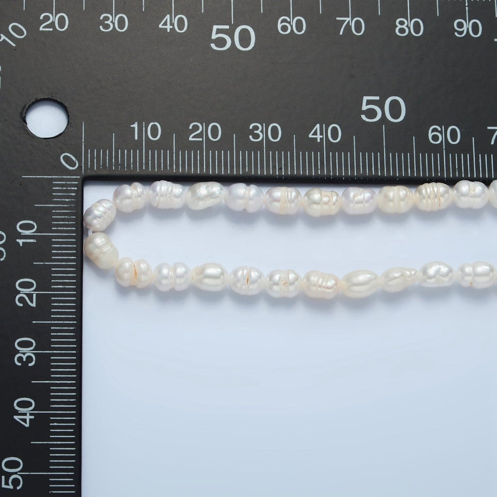 16K Gold plated 5mm Ringed Freshwater Pearl 16 Inch Necklace w. Extender | WA - 2627 - DLUXCA