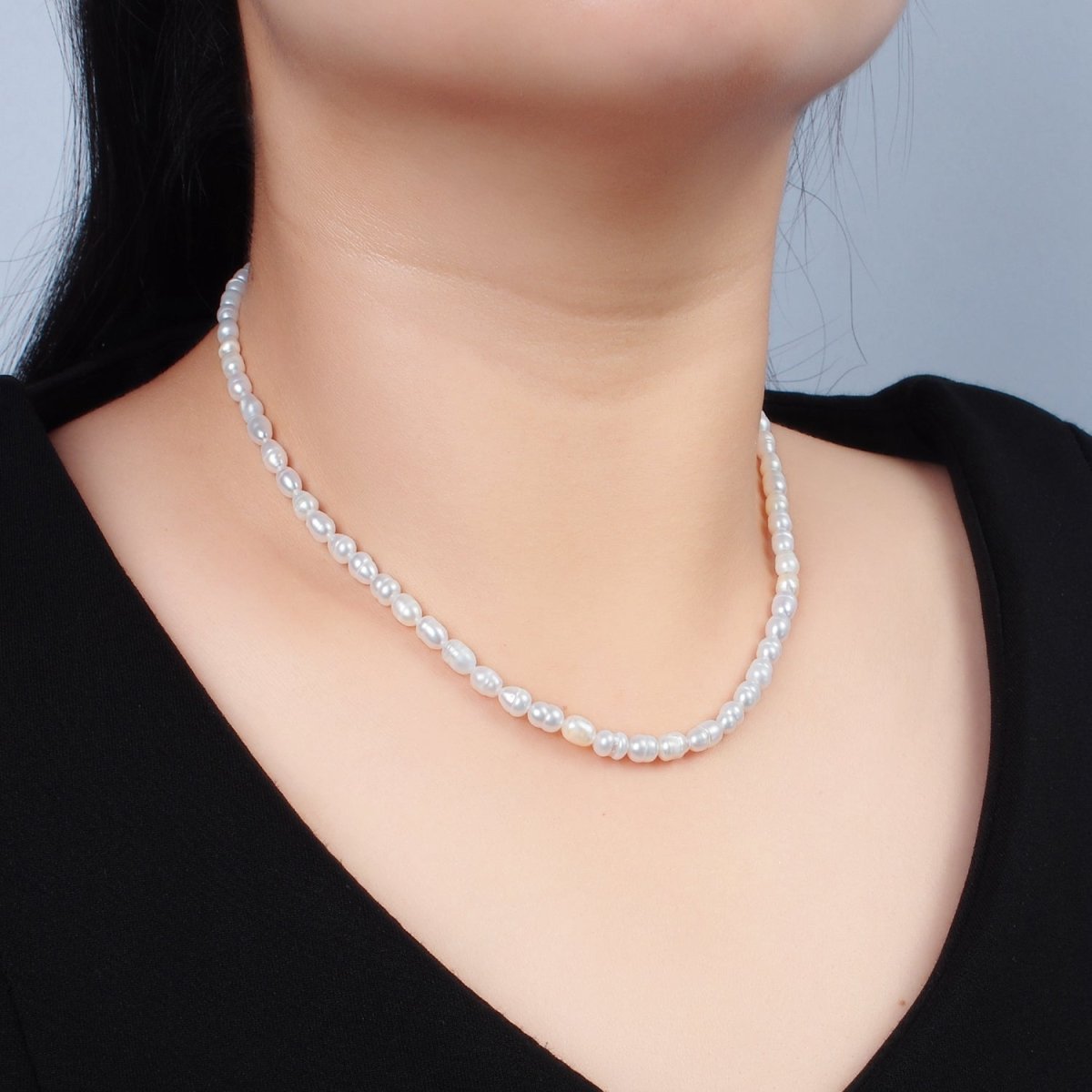 16K Gold plated 5mm Ringed Peach White Freshwater Pearl 14.5 Inch Necklace w. Extender | WA - 2630 - DLUXCA