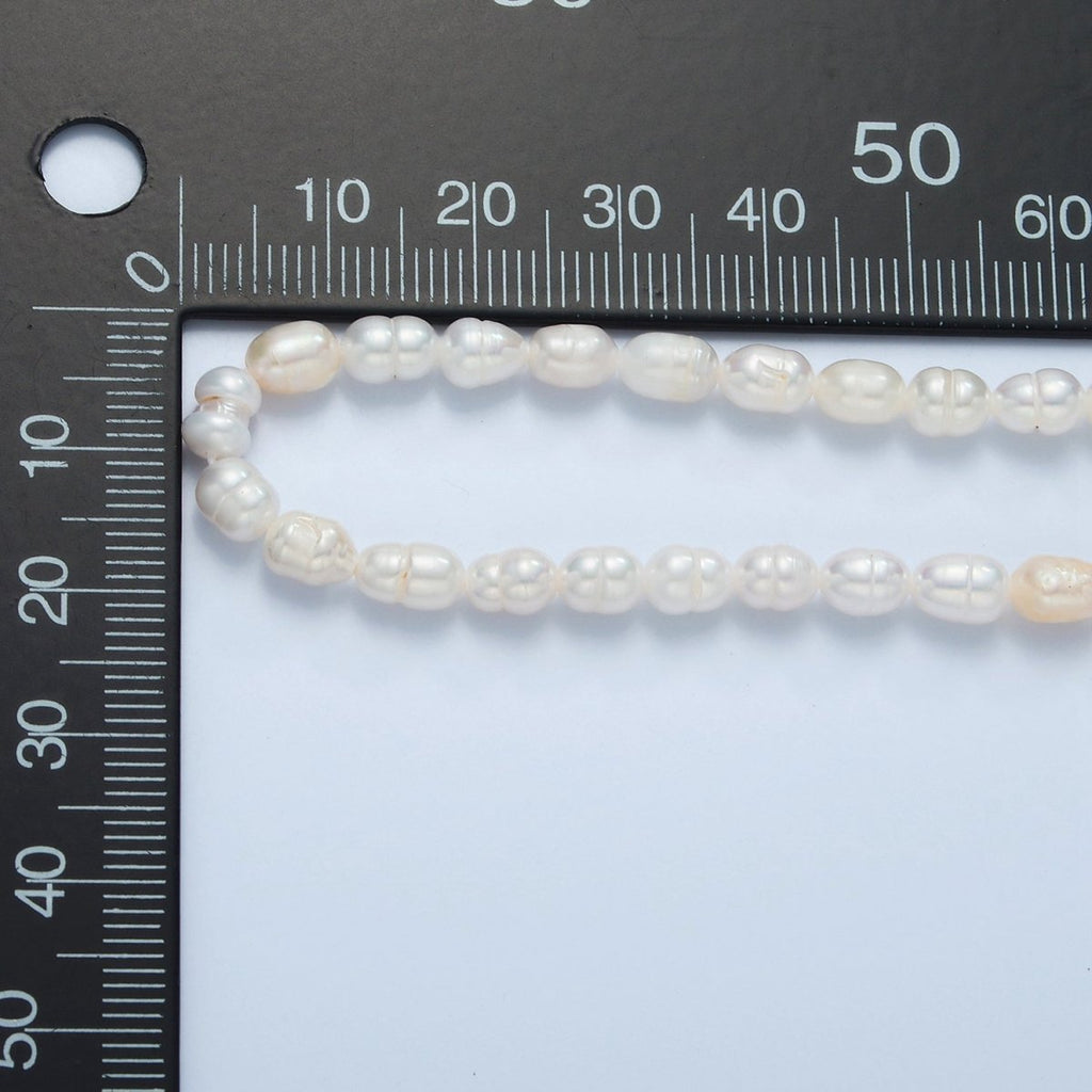 16K Gold plated 5mm Ringed Peach White Freshwater Pearl 14.5 Inch Necklace w. Extender | WA - 2630 - DLUXCA