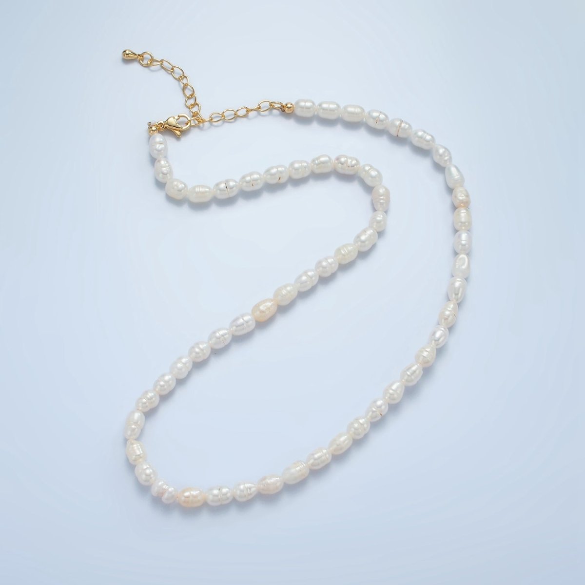 16K Gold plated 5mm Ringed Peach White Freshwater Pearl 14.5 Inch Necklace w. Extender | WA - 2630 - DLUXCA