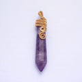 16K Gold plated 60mm Circular Wired Amethyst Natural Gemstone Pointed Wand Pendant | AA531 - DLUXCA