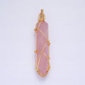 16K Gold plated 66.5mm Wired Rose Quartz Natural Gemstone Pointed Wand Pendant | AA224 - DLUXCA