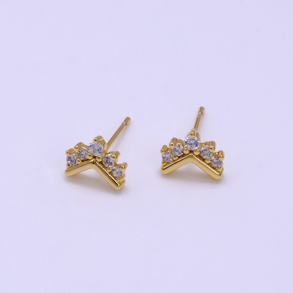 16K Gold plated 6mm Clear CZ Geometric Arrow Stud Earrings | Clearance - DLUXCA