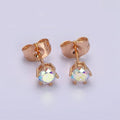 16K Gold plated 6mm Round Iridescent AB CZ Stud Earrings | AE816 - DLUXCA